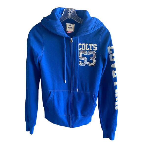 NFL Victoria's Secret PINK XS Indianapolis COLTS Sequin Hoody 53 Full Zip Front - Picture 10 of 12